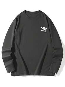 女士休闲棉质宽松字母印花圆领长袖 T 恤，时尚百搭，春秋季