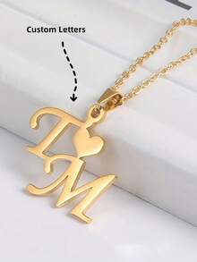 1pc Customizable Double Letter Necklace, With Two Custom Styles To Choose From, Personalized Couple Anniversary Birthday Gift, Elegant Design, Exquisite Craftsmanship, Touching Collection, Custom Engraved Female Jewelry, Stainless Steel Jewelry, Couple Necklace, Customizable Female Necklace, Is The Best Holiday Gift For Loved Ones Or Relatives And Friends On Halloween Or Christmas - Multicolor - View 2