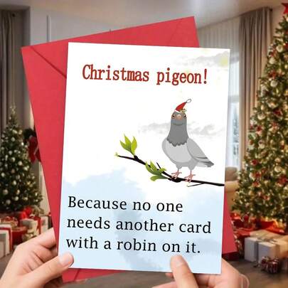 1PC, Christmas Pigeon Card, Funny Xmas Card, Cute Merry Christmas Card For Friend Bestie, Happy New Year Card