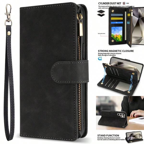 ZZXX Wallet Multi-Card Slot Zipper High-Quality Magnetism Flip Artificial Leather Case ForSamsung Galaxy S25 Edge S24 FE S24 Ultra S24 Plus S24 S23 Ultra S23 FE S22 Ultra A06 A07 A13 A14 A15 A16 A17 A26 A36 A52 A53 A54 A55 A56 For Google Pixel For IPhone