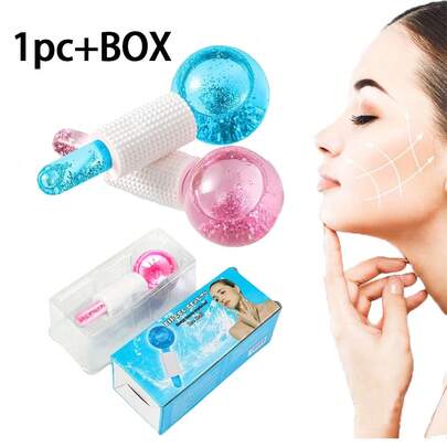 1 peça + caixa | Projetado para cuidados faciais femininos | Vidro com alto teor de borosilicato | Dispositivo de beleza com bola de gelo facial | Terapia de frio / Firmeza da pele / Redução de rugas nos olhos | Presente de Natal ideal | Rosa | Globos de gelo para tratamentos faciais | Rolo de gelo | Ferramentas para cuidados com a pele | Presente de beleza | Natal