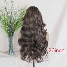 13*6 瑞士蕾丝前波浪中分假发，26 英寸预拔合成假发，含婴儿头发，渐变蜂蜜金色，适合日常佩戴、派对和活动 - 咖啡棕 - 查看 6