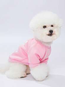 LUCKIE LABO 1pc Minimalist Cute Paw Print & Slogan Pattern Polyester Hoodie Sweatshirt, Flea Resistant, Shed Reducing, Warm & Breathable, Suitable For Indoor & Outdoor Cats & Dogs - Pink - View 5