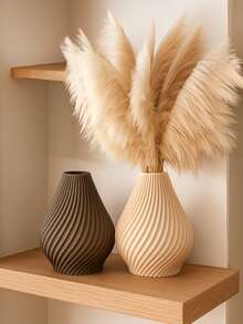 1pc Unique Textured Plastic Vase With Artificial Reed Grass, Modern Style Beige Water Drop Shaped Home Decor, Delicate Details, Suitable For Living Room, Spring Wall Decor Centerpiece, Rustic Ceramic Style Room Decoration Glass Vase - Multicolor - View 1