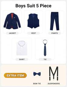Boys Formal Suit Set - Suspenders Adjustable Waist Ring Bearer - Blue Gray - 查看 9