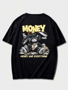 Street Fashion! Men's Short Sleeve T-Shirt With Printed Rabbit Design - Black - View 5