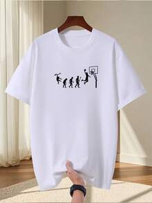 % Baumwolle Basketball Grafik-Shirt für Herren - Lässiger Rundhalsausschnitt, Kurzarm, Sommer Street Style Tee mit eines Spielers Design, Leicht und Atmungsaktiv für lässige Kleidung TNDK - Weiss - Übersicht 1