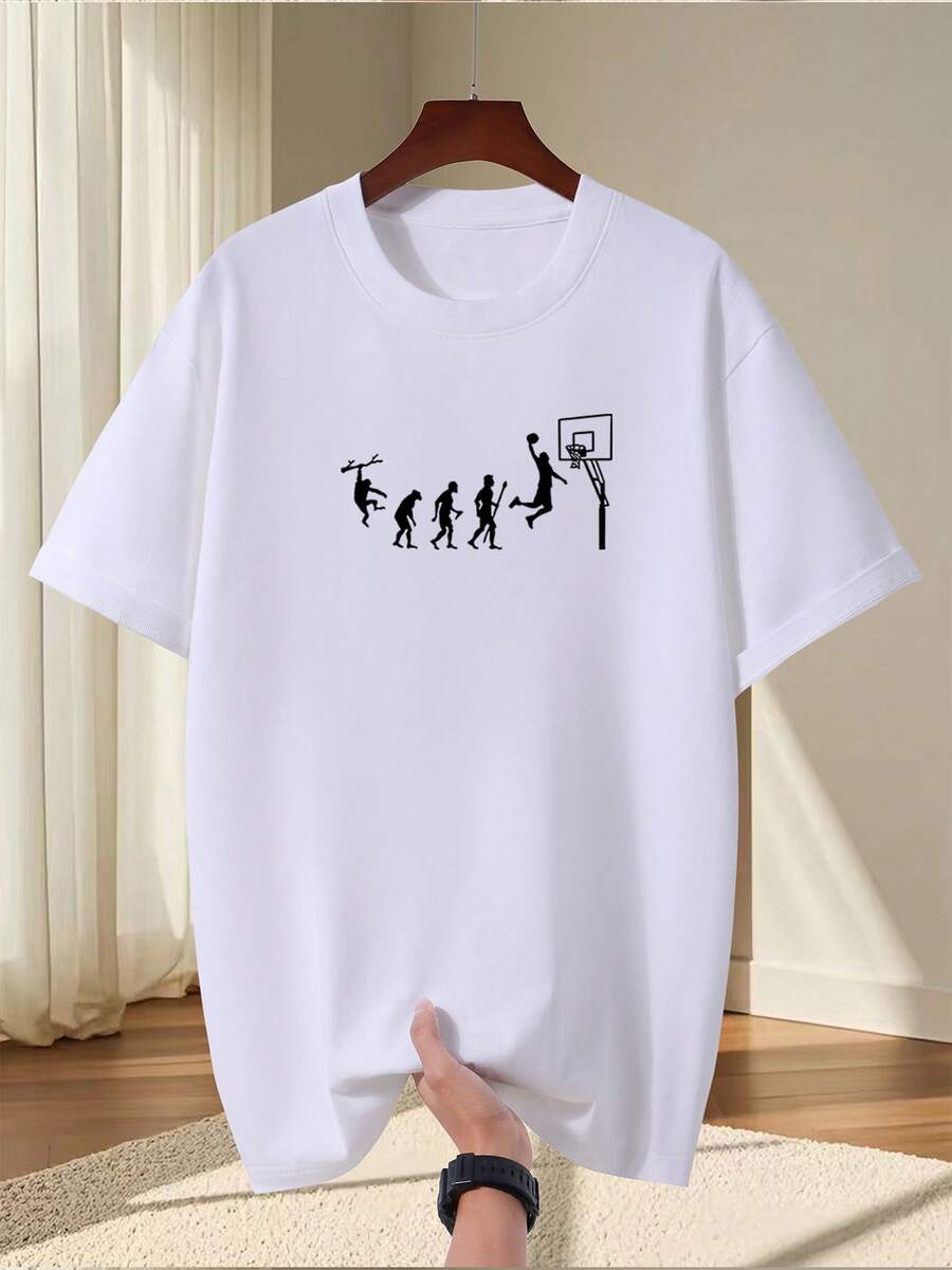 % Baumwolle Basketball Grafik-Shirt für Herren - Lässiger Rundhalsausschnitt, Kurzarm, Sommer Street Style Tee mit eines Spielers Design, Leicht und Atmungsaktiv für lässige Kleidung TNDK - Weiss - Übersicht 1