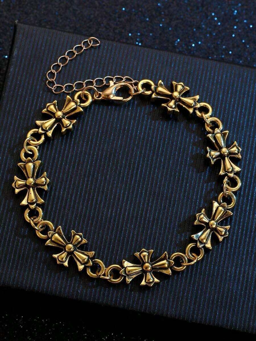 1pc Punk Vintage Style Men's Bracelet, New Fashion High-Quality Versatile Birthday/Engagement, Suitable Daily Wear - 古金色 - 查看 1