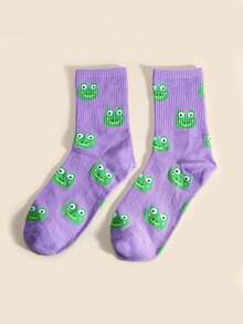 زوجان من الجوارب متوسطة الطول ذات تصميم كرتوني بنمط الضفدع، تصميم جميل وعصري، مناسب للرجال والنساء
