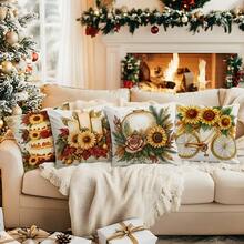 4pcs Simple Christmas Decoration Set, Single-Sided Printed Throw Pillow Cover 45*45cm, Peach Velvet