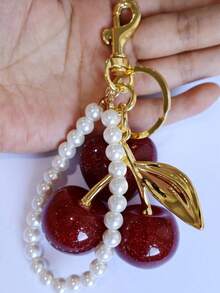 1pc Cherry Keychain, Keyring Bag Charm Pendant Chain Bag Decoration Chain Bag Strap Chain Pendant, Suitable For Handbags - Multicolor - View 3