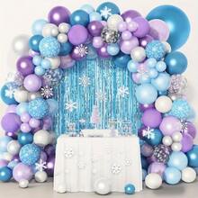 118 pièces Kit d'arche de ballons flocons de neige - Ballons confettis flocons de neige métalliques bleus, violets, blancs. Décoration de fête d'anniversaire, d'intérieur/extérieur, de Noël, guirlande de ballons réutilisable, ballons en feuille pour anniversaire, révélation de sexe, fête à thème, fond de studio photo