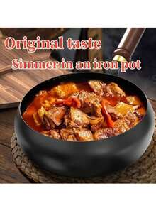 1 pieza Olla de hierro fundido sin revestimiento con tapa, olla de hierro de estilo chino de gran capacidad antiadherente, sartén multifuncional, apta para hervir sopa, saltear, calentamiento uniforme, aplicable a cualquier estufa, adecuada para hotel, restaurante, camping al aire libre, picnic, regalo