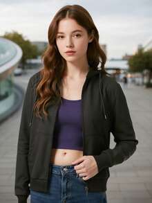 Áo khoác cardigan dệt kim màu trơn mới dành cho nữ, áo khoác thể thao ngoài trời có khóa kéo, kiểu dáng rộng rãi, ôm dáng, thích hợp cho mùa xuân và thu. - màu đen - Xem 5