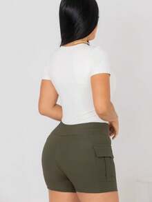 Bermuda Short Cargo Bengaline High Waist Butt Lift With High Elasticity - xanh quân đội - Xem 2