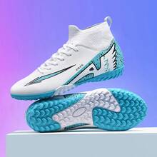 Football Shoes Men's Outdoor High Ankle Anti-Slip Sports Shoes Ultralight Indoor Football Boots High-Quality Futsal Sneaker 2025 - White - View 3