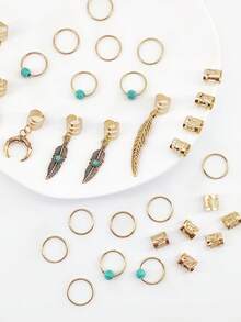 31pcs Turquoise Hair Rings, Braided Hair Accessories,Fashionable Bohemian Music Festival Dance Party Hair Accessories, Claw Clips, Hair Claws, Clips For Hair, Hair Slide, Hair Barrettes