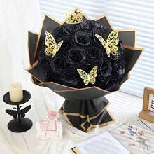 闪光玫瑰花束，DIY 假闪光花束，永恒闪亮人造红玫瑰花束，适合母亲节礼物、周年纪念、订婚、婚礼 - 黑色 - 查看 7