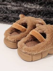 1 par de pantuflas de invierno cálidas para niños, pantuflas de felpa antideslizantes para interiores para niños y niñas, zapatos de casa lindos para niños pequeños - Marrón - Ver 6
