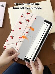 Minimalist Cherry Y-Shaped Foldable Double-Sided Frosted Acrylic Transparent Crystal Tablet Protective Case, Compatible With Samsung Pad Mini 6/7/9.7/10.2/10.5/10.9/12.9/Pro 11 (10th Gen), Protective Case Supports Multi-Angle Adjustment, 6 Placement Modes, Built-In Pen Slot, Transparent Back Cover, Anti-Drop Protection, Auto Wake/Sleep Function.