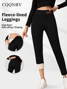 CQQNBV Women's Sherpa Lined High Waist Jogger Pants – Warm Fleece Winter Leggings With Elastic Waist & Butt Lifting, Soft Stretch For Gym, Yoga & Casual Wear - 黑色 - 查看 2