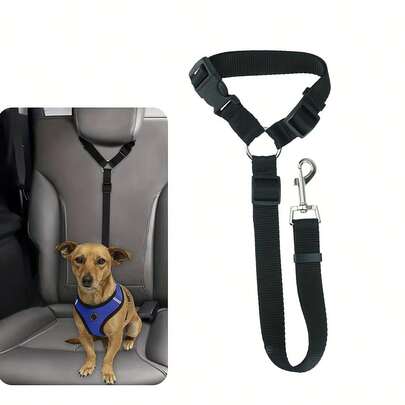 Car Dog & Cat Safety Restraint Belt (1 Black Piece): Durable Nylon Material + Metal Buckle, Adjustable Length For Different Pets, Protecting Pet Safety In Cars
