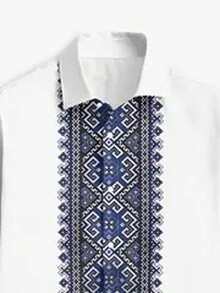 Fashionable Minimalist Men's Long Sleeve Print Turndown Collar Shirt, Suitable For Dates, Formal Occasions, And Everyday Wear - White - View 5