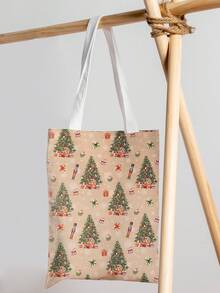 1 Stück Weihnachtsbaum Muster Tragetasche, große Kapazität Schultertasche, Damen Lässig Handtasche, Segeltuch Tragetasche geeignet für Arbeit, Schule, Einkaufen