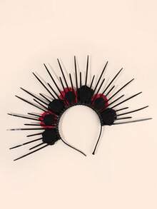 1 pièce Serre-tête noir et rouge à fleurs pour femmes, serre-têtee pour le festival d'Halloween, bandeau pour cheveux - Multicolore - Voir 4