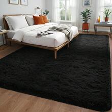 Living Room Rugs, Bedroom Rugs – Ultra Soft Plush Rug, Fluffy Shaggy Carpet, Washable Area Rug With Non-Slip Backing & 4 Free Grip Stickers, Modern Home Dorm Decor, Multiple Sizes 4x6 5x7 6x9 8x10 9x12 10x14, Black Rug - màu đen - Xem 2