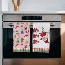 2 Stück Weihnachtsmann, Weihnachtsbaum, Kranz, Weihnachtsstrümpfe, Handschuhe, Rentier, Glocken, Sterne bedruckte Küchentücher, Geschirrtücher, Handtücher, Geschirrtücher, Heimdekoration, Küchendekoration, Kochen, Backen, Geschirrtücher, Reinigungsbedarf, geeignet für Restaurant, Küche, Feiertags-Dekoration und Geschenke, ganzjährig