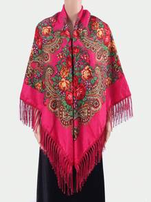1pc Women's Autumn/Winter Bohemian Style Printed Square Scarf, Large Size Tassel Shawl Wrap Handkerchief, Multi-Scenario Use - Multicolor - View 22