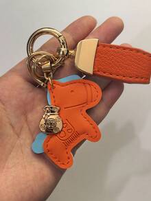 1 قطعة سلسلة مفاتيح جلدية بشكل خروف كرتوني لطيف، إكسسوار إبداعي "سيكون لديك ثروة قريبًا"، سلسلة مفاتيح حقيبة/سيارة