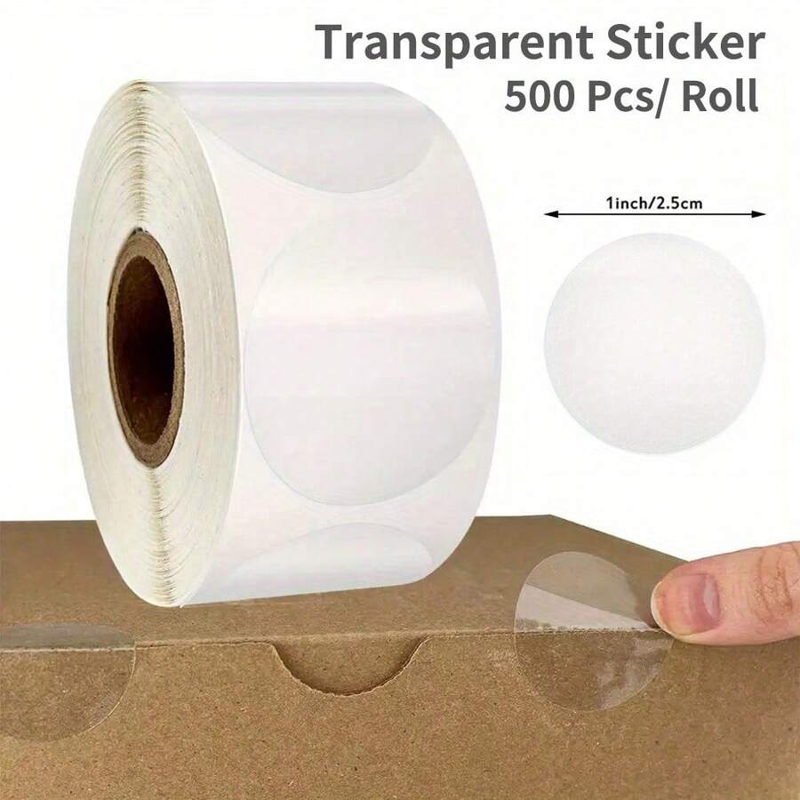 1 Roll/500pcs Or 2 Rolls/1000pcs Transparent Self-Adhesive Stickers, 0.98 Inch Diameter - Ideal For DIY Gift Packaging And Wrapping, Durable PET Material, Great For Sealing Gift Boxes And Gift Wrapping
