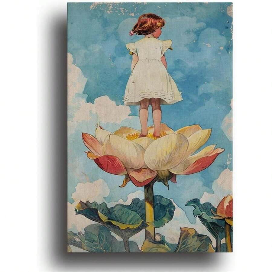 Canvas Wall Art Decor,Flowers And Little Girl Room Decor Large Canvas Wall Art Prts, Scenery Kitchen Bathroom Bedroom Decor No Frame