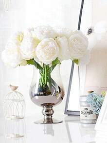 MEHELANY 5pcs Artificial White Peony Flowers, Fake Peony Silk Leaves, Suitable For Wedding, Home, Office, Party, Window Sill Decor, Dining Table Centerpiece, DIY Bridal Bouquet, Arch Decor, Indoor Outdoor Garden Spring Fake Flower Decor, Valentine's Day, Mother's Day, Anniversary Gift For Girls, Women, Mothers, Fathers - White - View 3