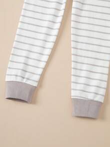 Young Boy White Striped Print Pajama Set, Comfortable Cotton, Spring/Autumn - White - View 9