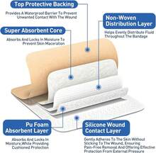 AZEN 12 Pack Silicone Foam Dressing, 3.2" X 4" Waterproof Silicone Bandages With Border Adhesive, Large Bandages For Wounds, Self Adhesive Wound Care And Dressings - A12p - Xem 4