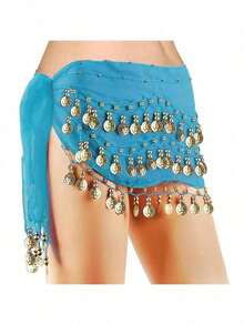 1pc Belly Dance 98 Coins Waist Chain, 3-Layer Dance Gold Coin Waist Belt, Dance Practice Hip Scarf