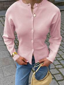 Live To Mo Fspring Break Outfits Butter Yellow Cardigan With Long Sleeves And Buttons, Casual Y2K Style. Perfect For Valentine's Day, Going Out Tops Women And Daily Wear. - Pink - View 6