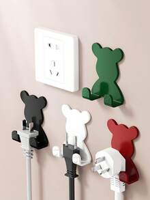 4 pièces/Porte-crochet mural en plastique en forme d'ours, sans perçage, portance élevée, crochet adhésif, support de rangement pour couteau de rasage. Double crochet, crochet adhésif sans perçage, crochet pour accrocher les vêtements dans la salle de bain derrière la porte.