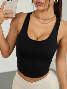 ATTRACO Twist Back Racerback Sports Bra - Black - View 3