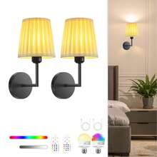 Cordless Wall Lamp, Battery Powered Wall Light With Remote Control, Dimmable Battery Operated Wall Lamp, Wireless Wall Mounted Light With 15 Color Rechargeable Bulb, Suitable For Bedroom, Living Room, Corridor, Office, Cabin Decor