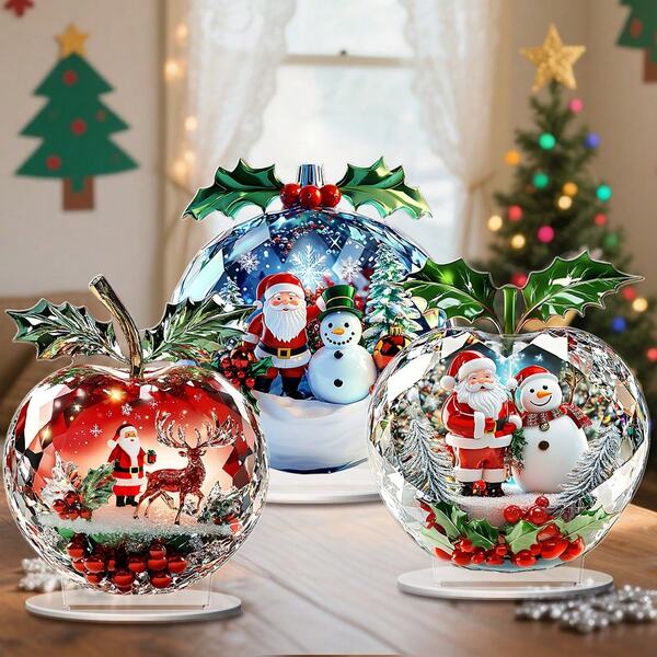 1/3/20 szt. Świąteczna ozdoba stołowa z akrylu w kształcie owoców pokoju, dwuwymiarowa tabliczka z motywem Świętego Mikołaja i bałwana, używana do dekoracji stołu w domu, biurze, sypialni, jako dekoracja stołu na przyjęcia wewnątrz i na zewnątrz, prezent świąteczny.