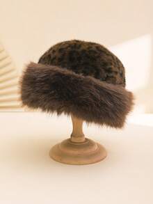 1 件女士拼色豹纹蓬松厚实保暖蒙古毛皮帽，时尚渔夫帽，适合冬季休闲、户外、通勤，冬季保暖 - 豹紋 - 查看 8