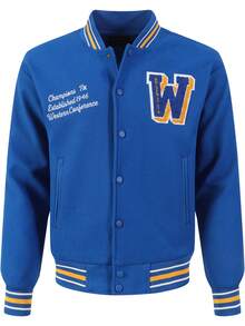 Men's Blue Baseball Jacket High End Embroidered Leather Fashionable Street Style Sportswear Casual Classic Retro Sportswear Patchwork Long Sleeved Hip-Hop Motorcycle Jacket , Fall/Winter