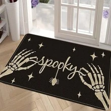 1 pièce Tapis de cuisine en lin imprimé motif crâne, paillasson, tapis de bain, tapis de couloir, décoration d'Halloween, cadeau d'Halloween, rectangle imprimé en 3D, convient pour le salon, la chambre, le couloir, la salle de bain, la buanderie - Tapis en polyester, décoration d'intérieur et d'extérieur