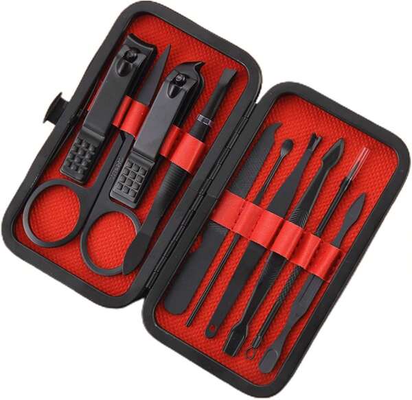 XMOSNZ Manicure Set Nail Clippers Pedicure Kit -12PCS Stainless Steel Manicure Kit, Professional Grooming Kits, Nail Care Tools With Luxurious Travel Leather Case Gift Box (12, Black)