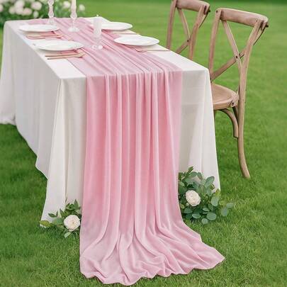 1pc/5pcs Set Light Pink Sheer Table Runner, DIY Sheer Curtain Fabric, Multi-Purpose For Wedding Party Room Decor, Dining Table Transparent Drape Tablecloth, Birthday Decor, Romantic Wedding Ceremony Decor, Table Runner